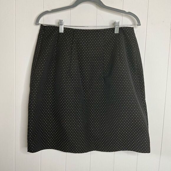 Ann Taylor Womens 12 Side Zip Slit Mini Skirt Black Tan Dots Textured Lined - Picture 5 of 12